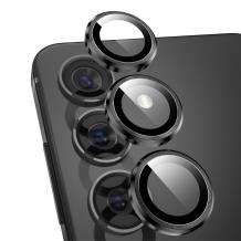 Стъклен протектор / 5D Tempered Glass Camera Lens / за задна камера на Samsung Galaxy S25 5G - метални рингове / черен