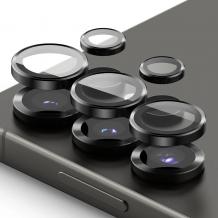 Стъклен протектор / 5D Tempered Glass Camera Lens / за задна камера на Samsung Galaxy S25 Ultra - метални рингове / черен