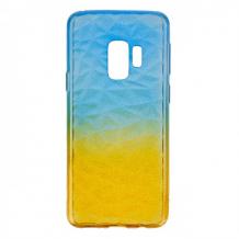Луксозен силиконов калъф / гръб / TPU за Samsung Galaxy J6 Plus 2018 - призма / синьо и жълто / брокат