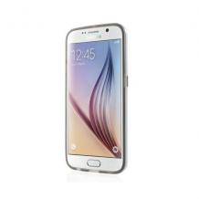 Силиконов калъф / гръб / TPU със стойка за Samsung Galaxy S6 G920 - сив с бял кант