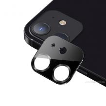 USAMS Tempered Glass Metal Camera Lens Apple iPhone 12 / Стъклен протектор за задна камера на Apple iPhone 12 - черен