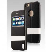 Луксозен кожен калъф Flip тефтер S-View Usams Lange Series за Apple iPhone 6 4.7" - черен
