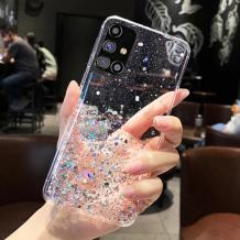 Силиконов калъф / гръб / TPU Brillant Clear Case за Samsung Galaxy S21 - прозрачен / сребрист брокат