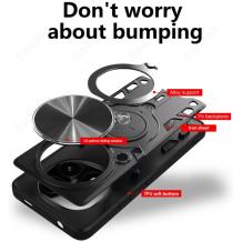 Удароустойчив гръб TPU кейс Slide Camera Case Magnetic Finger Ring Car Holder за Xiaomi Redmi Note 14 Pro Plus - черен