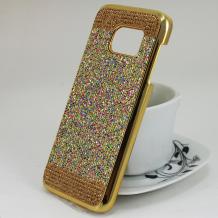 Луксозен твърд гръб с камъни за Samsung Galaxy S7 G930 - златист / блестящ