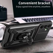 Удароустойчив гръб TPU кейс Slide Camera Case Magnetic Finger Ring Car Holder за Samsung Galaxy A25 5G - черен