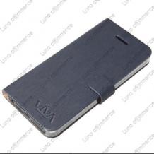 Луксозен ултра тънък / Ultra slim / кожен калъф със стойка за HTC One M7 - VIVA FINO - син