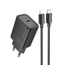 Зарядно устройство HOCO N62 220V 30W / Type C to Lightning - черен