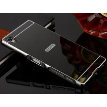 Луксозен алуминиев бъмпер с твърд гръб за Sony Xperia Z5 - огледален / черен