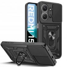 Удароустойчив гръб TPU кейс Slide Camera Case Magnetic Finger Ring Car Holder за Xiaomi Redmi 15C - черен