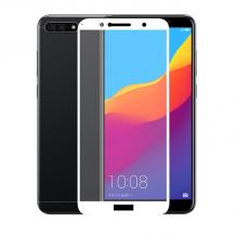 3D full cover Tempered glass screen protector Huawei Y6 2018 / Извит стъклен скрийн протектор Huawei Y6 2018 - бял