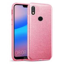 Силиконов калъф / гръб / TPU за Huawei P30 Lite - розов / брокат