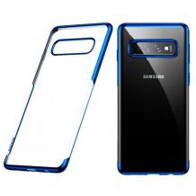 Луксозен силиконов калъф / гръб / TPU Baseus Shining Case за Samsung Galaxy S10 - прозрачен / син кант