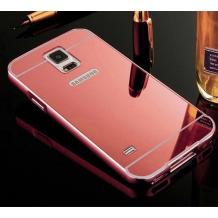 Луксозен алуминиев бъмпер с твърд гръб за Samsung G900 Galaxy S5 / Galaxy S5 Neo G903 - Rose Gold / огледален