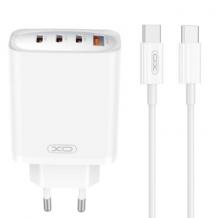 Зарядно устройство комплект XO CE23 PD 65W / 3x Type C 1x USB + кабел Type C - Type C - бяло
