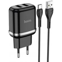 Зарядно устройство HOCO N4 220V / Dual USB to Type C - черно