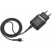 Зарядно устройство HOCO N4 220V / Dual USB to Type C - черно