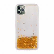 Луксозен твърд гръб 3D Water Case за Apple iPhone 11 Pro 5.8" - течен гръб със златен брокат / букви