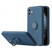 Силиконов твърд гръб TPU Case Magnetic Finger Ring Car Holder / за Apple iPhone 13 (6.1) - тъмносин кейс