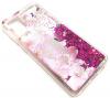 Луксозен гръб 3D Water Case за Huawei Y5p - течен гръб с розов брокат / огледален с розови цветя
