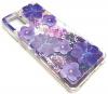 Луксозен гръб 3D Water Case за Apple iPhone 12 /12 Pro 6.1'' - течен гръб с брокат / прозрачен с лилави цветя