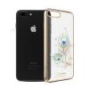 Луксозен твърд гръб KINGXBAR Swarovski Diamond за Apple iPhone 7 Plus / iPhone 8 Plus - прозрачен / златист кант / пауново перо