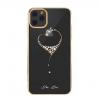 Луксозен твърд гръб KINGXBAR Swarovski Diamond за Apple iPhone 11 Pro Max 6.5" - прозрачен със златист кант / сърце
