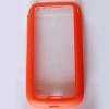 Силиконов калъф / твърд гръб / тип джоб за Samsung Galaxy S4 Mini I9190 / I9192 / I9195 - прозрачен с оранжев кант