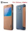 Луксозен кожен калъф Flip тефтер S-View BASEUS Primary Color за Samsung Galaxy Alpha G850 - кафяв / Bronze