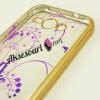 Луксозен силиконов калъф / гръб / TPU с камъни за Samsung Galaxy J1 Ace - лилави цветя / златист кант