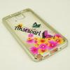 Луксозен силиконов калъф / гръб / TPU с камъни за Samsung Galaxy Note 3 N9000 / Samsung Note 3 N9005 - пеперуди и цветя / прозрачен със сребрист кант