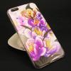 Луксозен силиконов калъф / гръб / TPU с камъни за Apple iPhone 6 Plus / iPhone 6S Plus - прозрачен / лилави и розови цветя