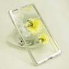 Луксозен силиконов калъф / гръб / TPU с камъни за Huawei Ascend P8 Lite / Huawei P8 Lite - прозрачен / жълти цветя със сребрист кант