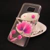 Луксозен силиконов калъф / гръб / TPU с камъни за Samsung Galaxy S7 Edge G935 - прозрачен / розови цветя