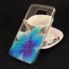 Луксозен силиконов калъф / гръб / TPU с камъни за Samsung Galaxy S7 Edge G935 - прозрачен / синьо цвете
