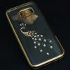 Силиконов калъф / гръб / TPU за Samsung Galaxy S7 Edge G935 - прозрачн със златист кант / Паун с камъни