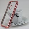 Луксозен силиконов калъф / гръб / TPU с камъни за Apple iPhone 5 / iPhone 5S / iPhone SE - прозрачен / Rose Gold кант