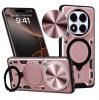 Удароустойчив гръб TPU кейс Slide Camera Case Magnetic Finger Ring Car Holder за Xiaomi Redmi Note 14 Pro Plus - розов