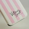 Кожен калъф Flip тефтер Flexi със стойка за Apple iPhone 6 / iPhone 6S - бяло и розово райе / Victoria`s Secret