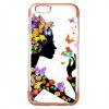Силиконов калъф / гръб / TPU за Apple iPhone 6 / iPhone 6S - момиче с пеперуди / Rose Gold кант