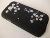 Луксозен заден предпазен твърд гръб / капак / с камъни за Samsung Galaxy S3 i9300 / S III i9300 - черен с бели цветя