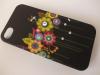 Луксозен заден предпазен твърд гръб / капак / с камъни за Apple iPhone 4 / iPhone 4S - черен с жълти цветя