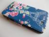 Кожен калъф Flip тефтер със стойка S-View за Samsung Galaxy Note 2 N7100 / Samsung Note II N7100 - Айфелова кула / син с цветя