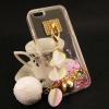 Луксозен твърд гръб с камъни за Apple iPhone 7 - прозрачен / розов брокат и звездички