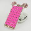 Луксозен твърд гръб с камъни за Apple iPhone 7 - розов / миши ушички