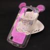 Луксозен силиконов калъф / гръб / TPU 3D за LG K10 - прозрачен / розов брокат / миши ушички