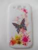 Заден предпазен твърд гръб / капак / за Samsung Galaxy S3 i9300 / Samsung SIII i9300 - бял с цветя и пеперуда