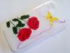 Силиконов калъф / гръб / TPU за Apple iPhone 4 / 4S - прозрачен / рози с жълти пеперуди