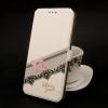 Кожен калъф Flip тефтер Flexi със стойка за Apple iPhone 5 / iPhone 5S / iPhone SE - бял / розова панделка / Victoria`s Secret