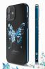 Луксозен твърд гръб KINGXBAR Swarovski Diamond за Apple iPhone 12 /12 Pro 6.1'' - прозрачен със син кант / синя пеперуда